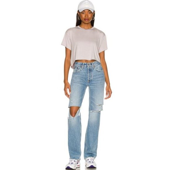 ALL THE WAYS NEW Sidney Boxy Raw Edge Crop Tee in Grey Size M - Picture 3 of 11